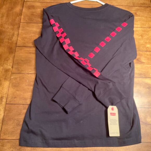 Levis Logo Pullover T-Shirt Sportswear Youth XL Longsleeve Black Red NWT -A0040 - Picture 2 of 10